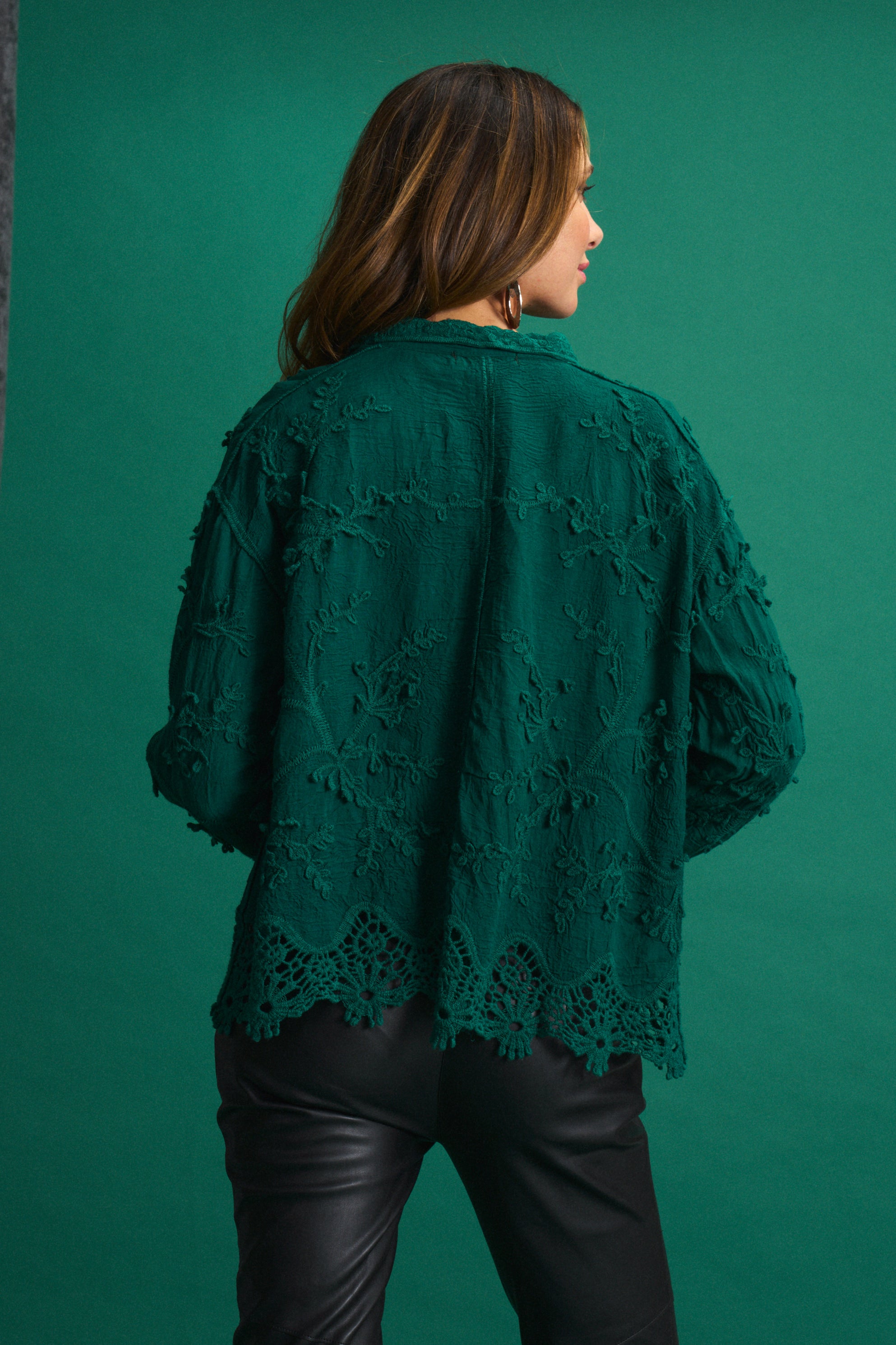 Vine Cotton Blouse in Pine Green