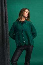 Vine Cotton Blouse in Pine Green