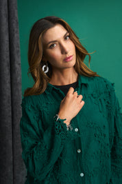 Vine Cotton Blouse in Pine Green