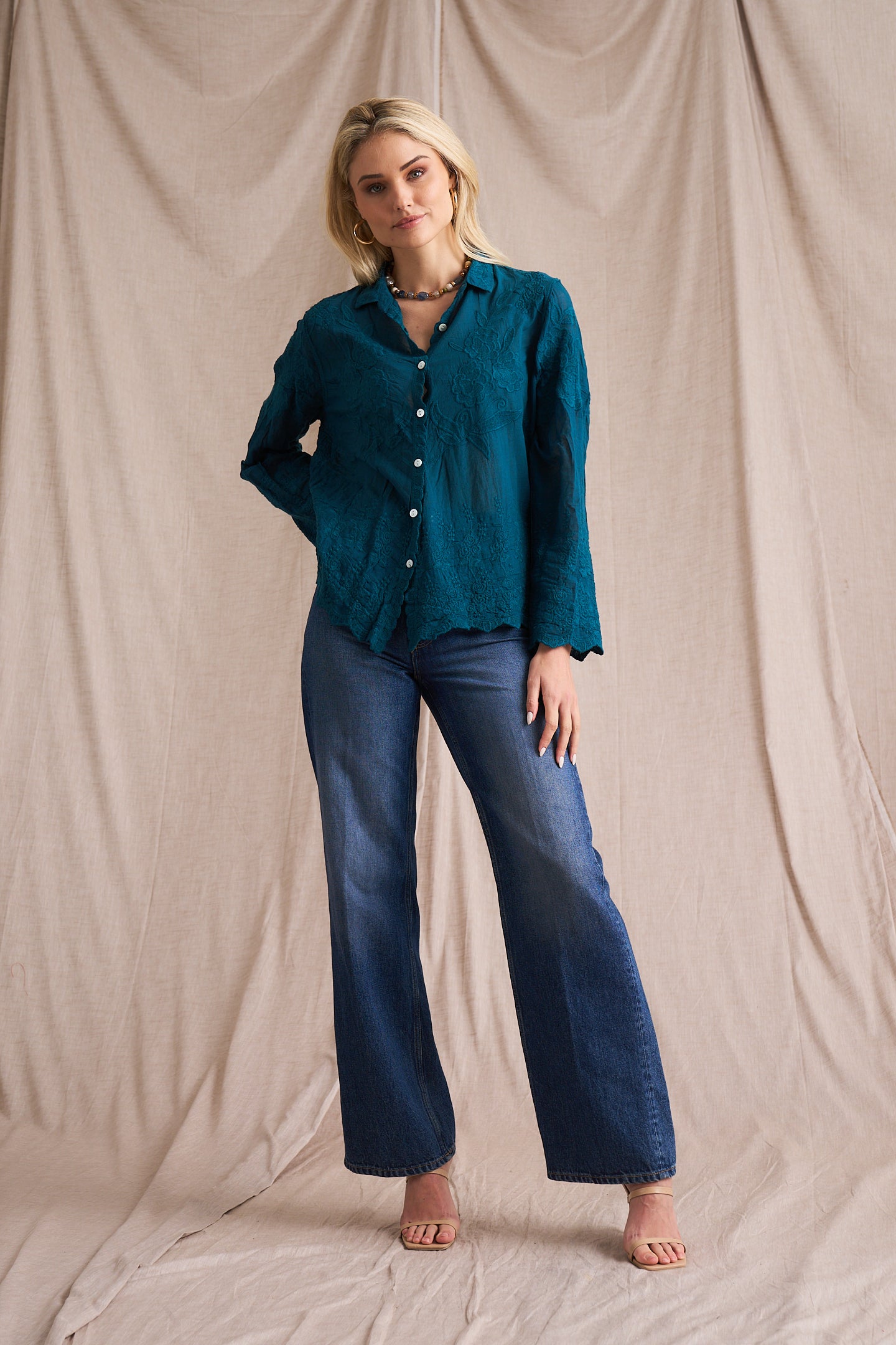Retro Cotton Applique Shirt