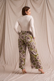 Paperbag Detail Pants Pesto Fine Line Print