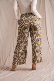 Paperbag Detail Pants Pesto Fine Line Print