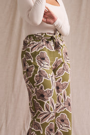 Paperbag Detail Pants Pesto Fine Line Print