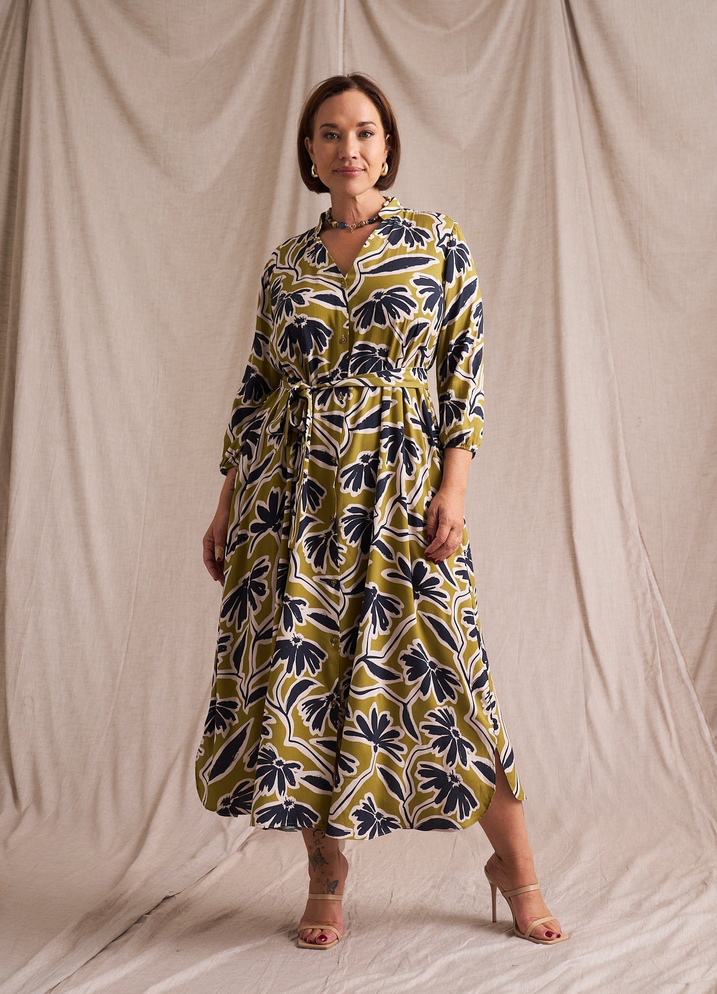 Kiara Shirt Dress Chartruese Print