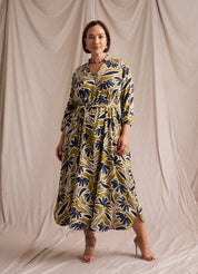 Kiara Shirt Dress Chartruese Print
