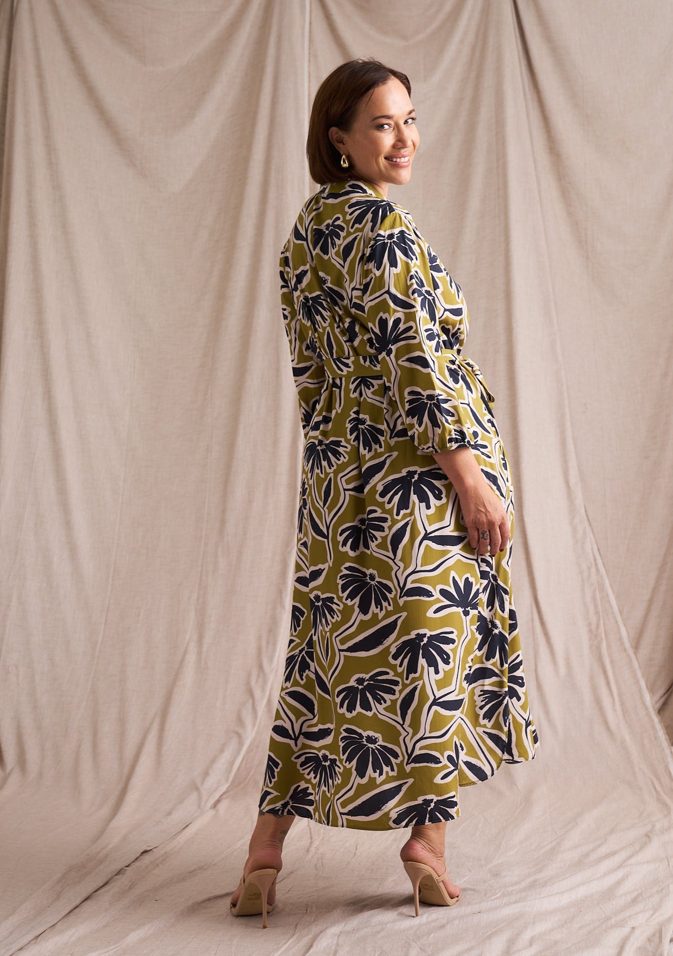 Kiara Shirt Dress Chartruese Print