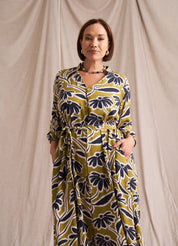 Kiara Shirt Dress Chartruese Print