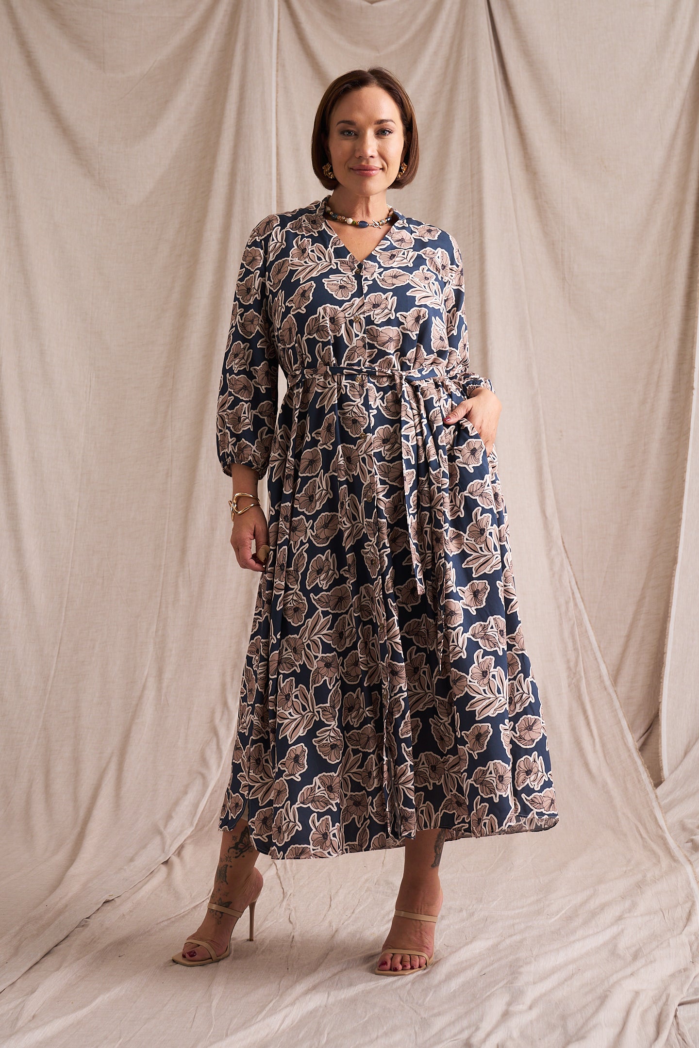 Kiara Denim Fine Lines Shirt Dress