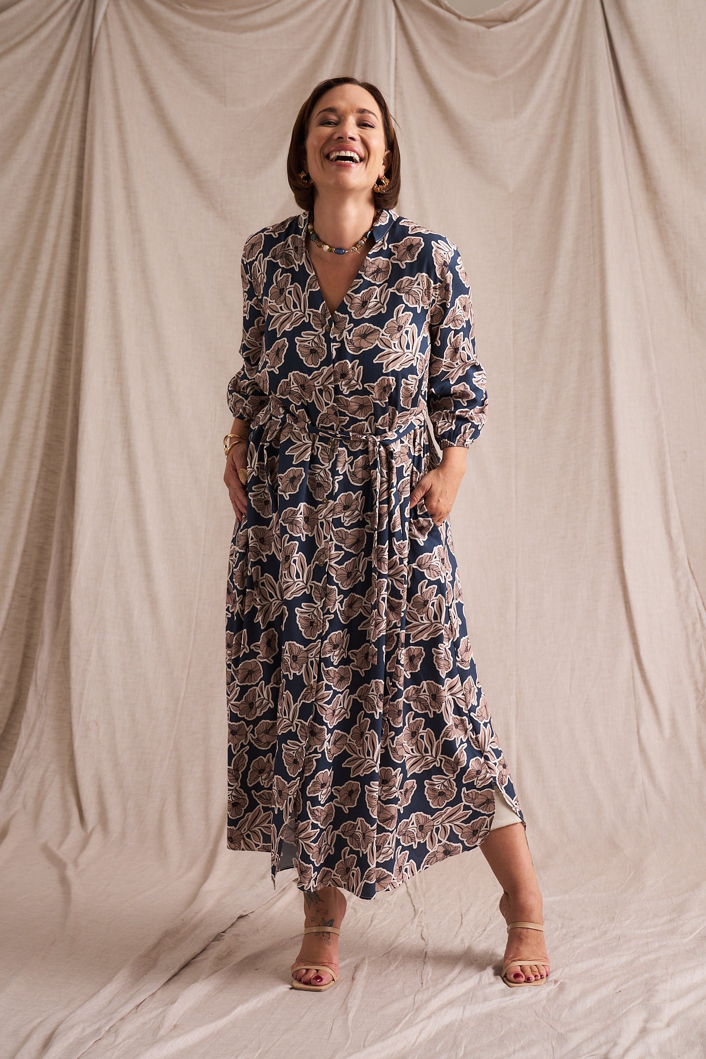 Kiara Denim Fine Lines Shirt Dress
