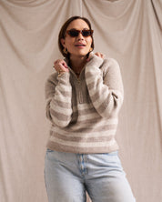 Half Zip Wool Blend Jumper Ivory/Oat