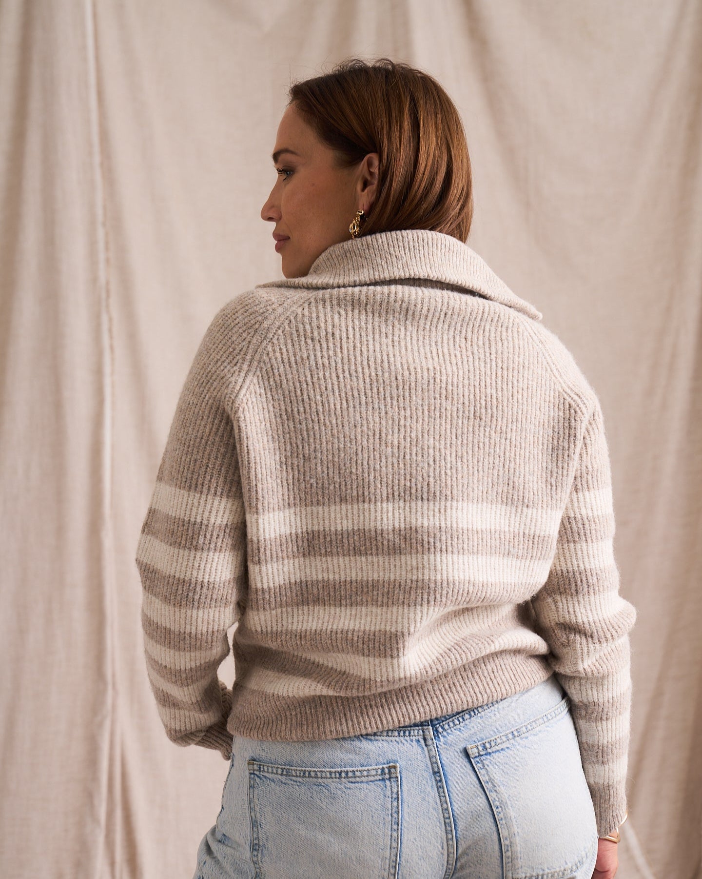 Half Zip Wool Blend Jumper Ivory/Oat