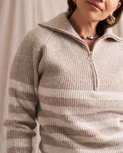 Half Zip Wool Blend Jumper Ivory/Oat