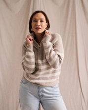 Half Zip Wool Blend Jumper Ivory/Oat