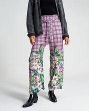 Violet Meadow Check Paperbag Pants