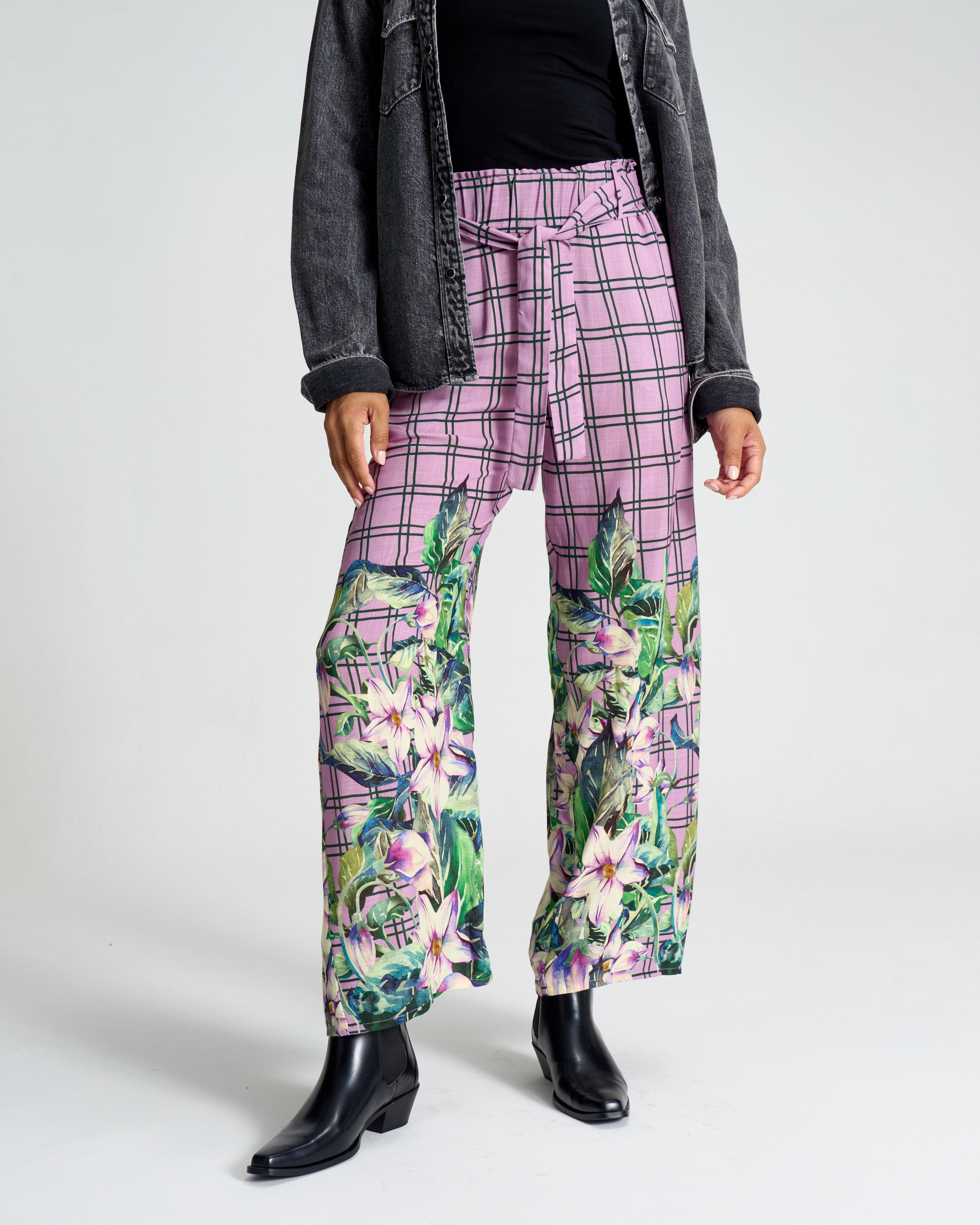 Violet Meadow Check Paperbag Pants