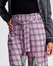 Violet Meadow Check Paperbag Pants