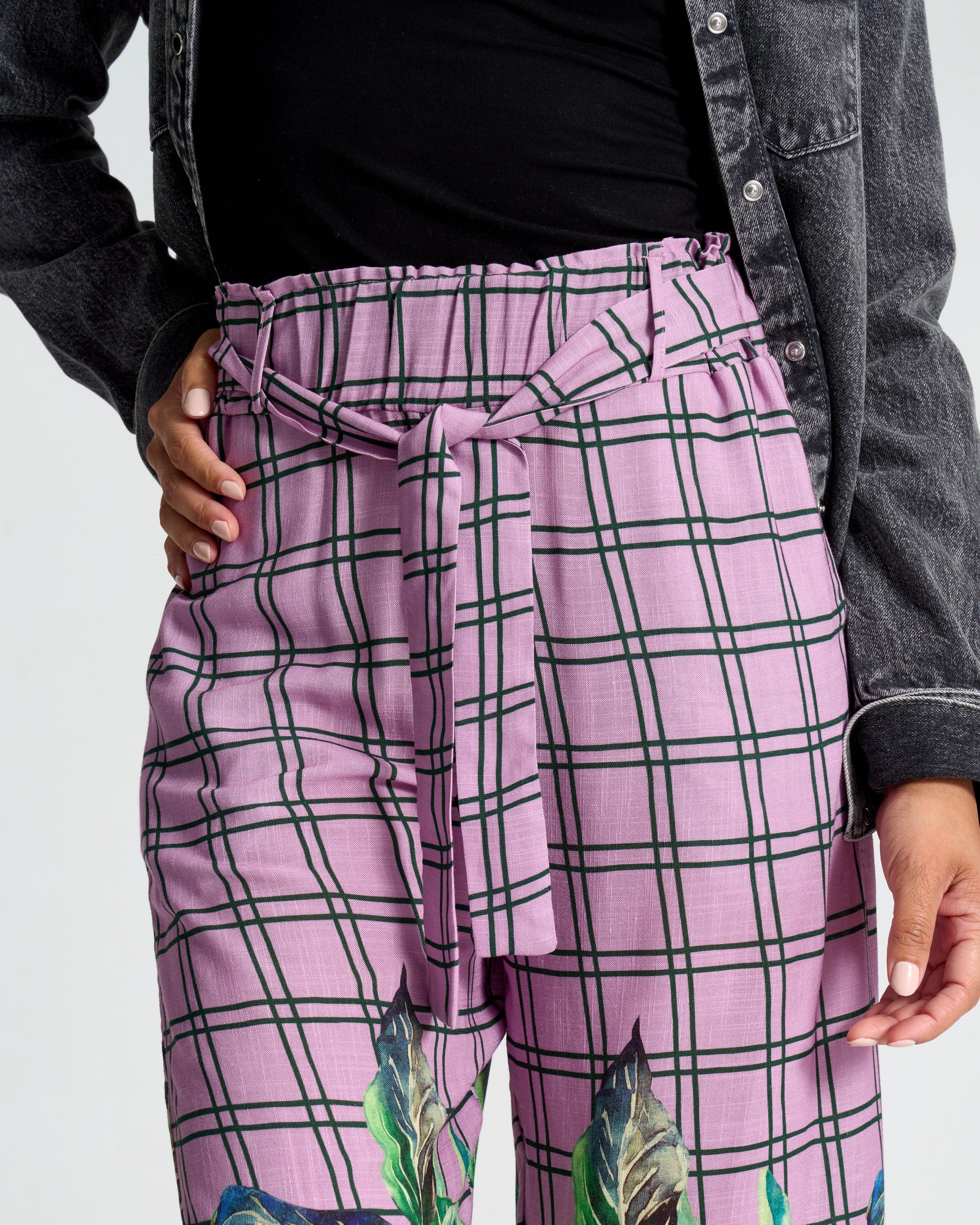 Violet Meadow Check Paperbag Pants