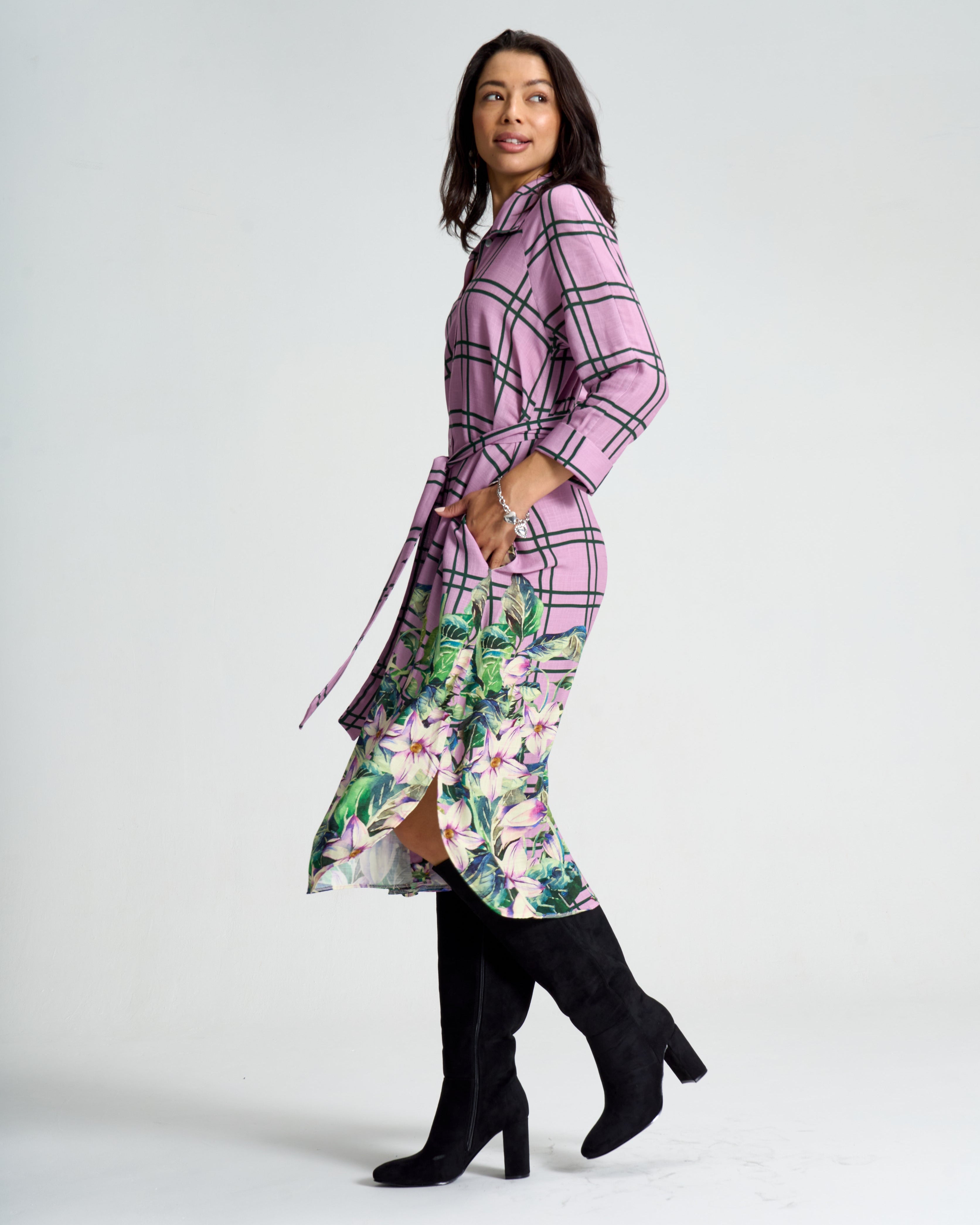 Violet Meadow Check Liza Shirt Dress