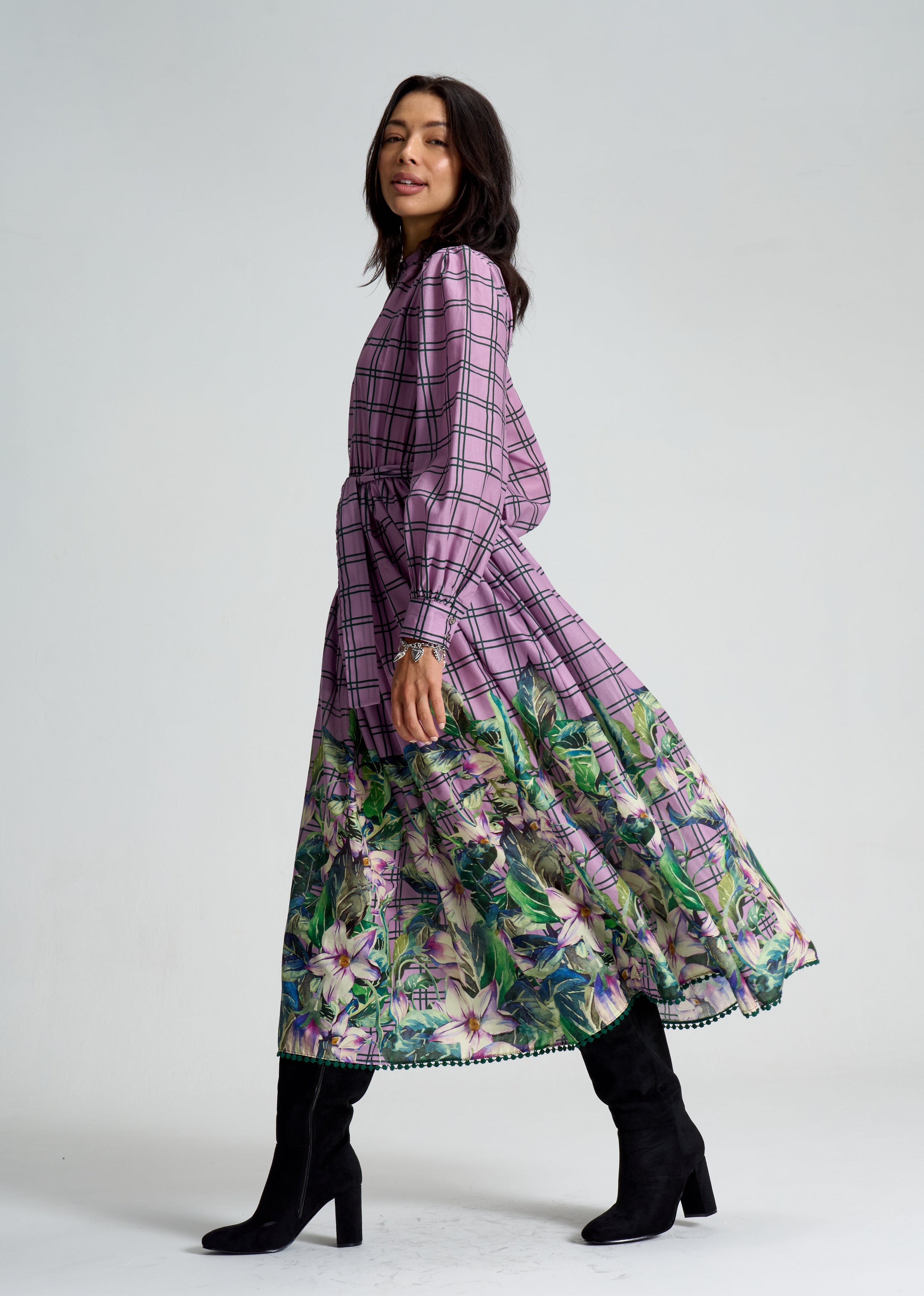 Violet Meadow Check Maxi Dress