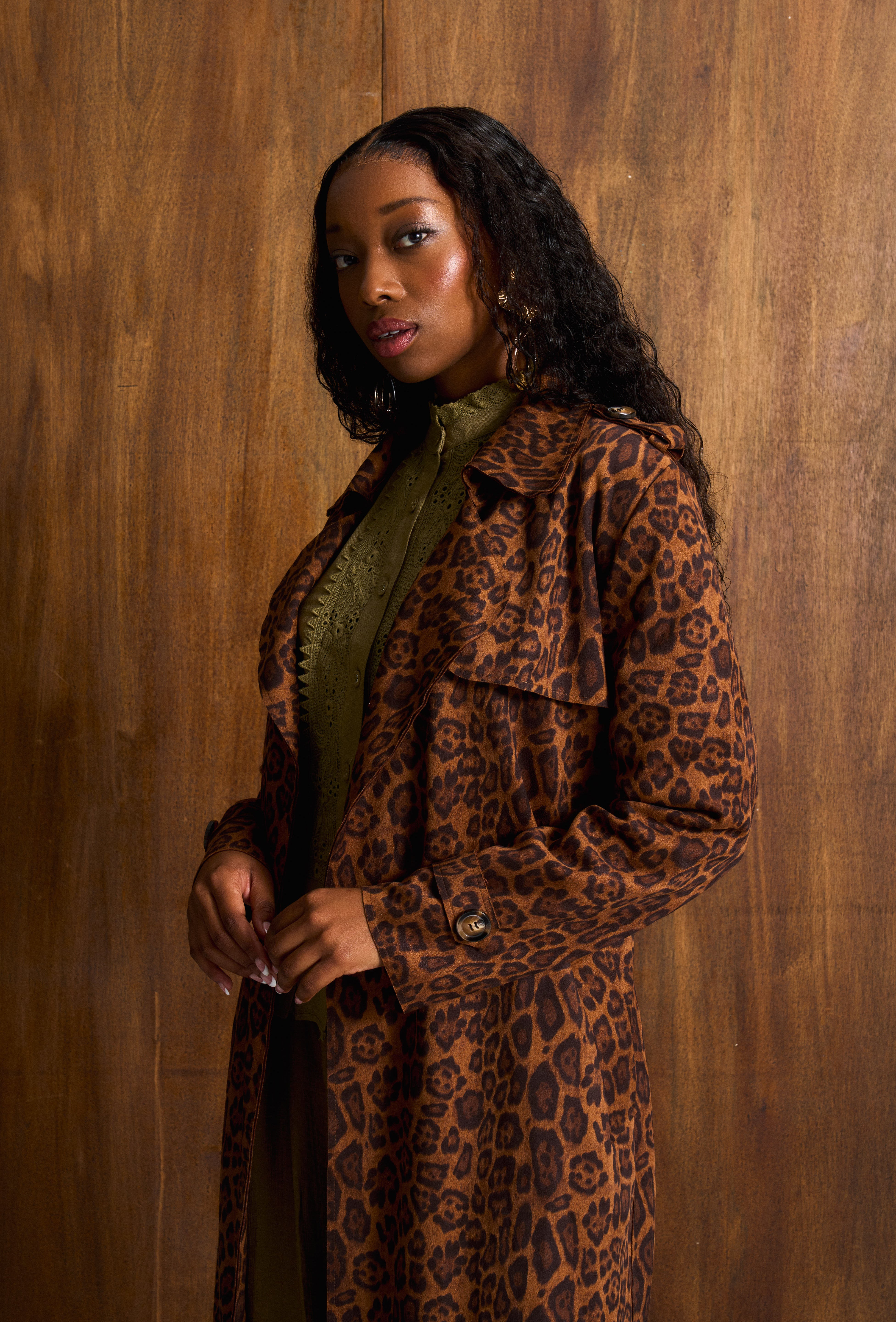 Leopard Suede Waterfall Coat