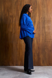 Cobalt Appliqué Cotton Blouse