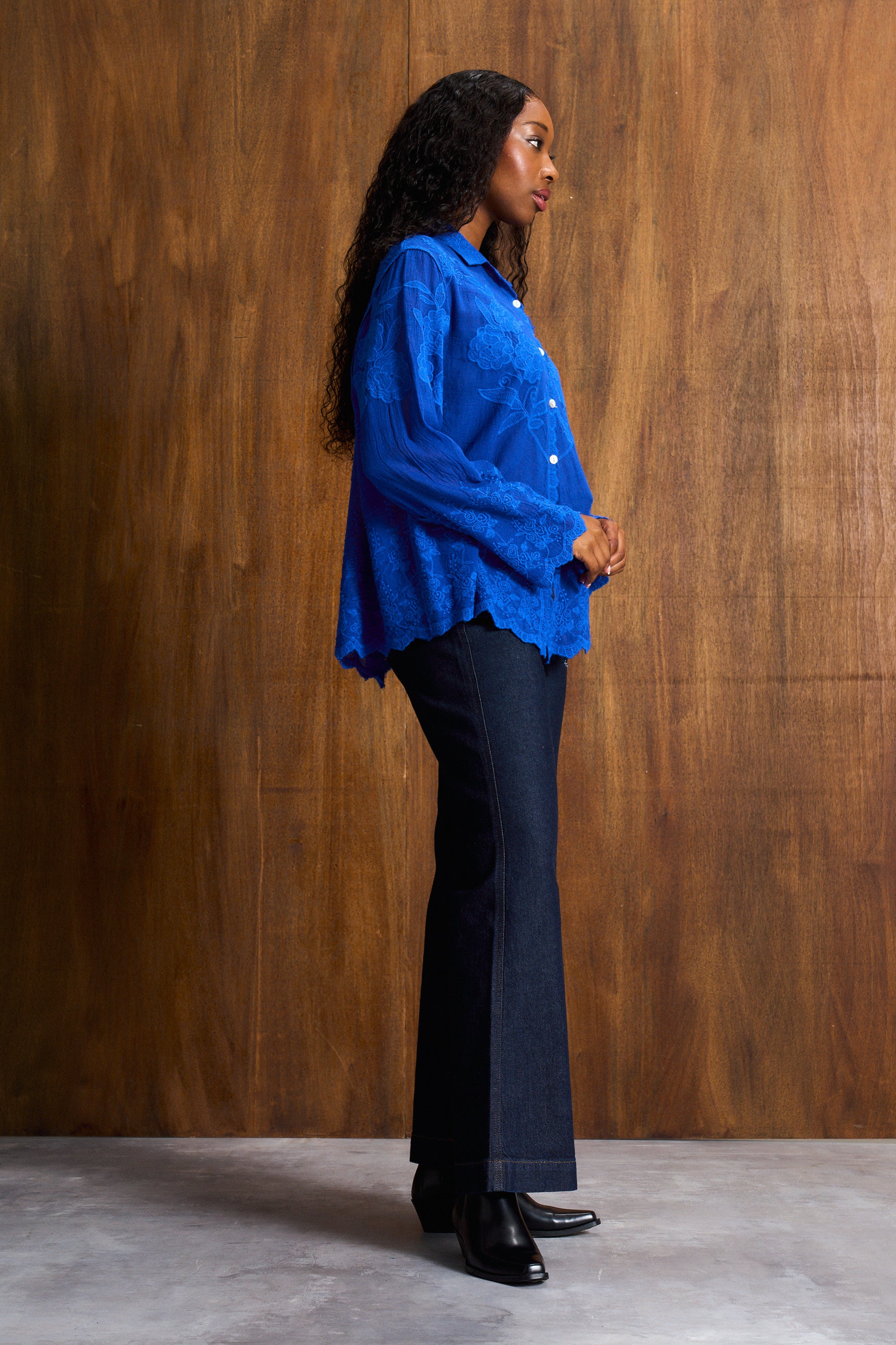 Cobalt Appliqué Cotton Blouse