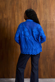 Cobalt Appliqué Cotton Blouse