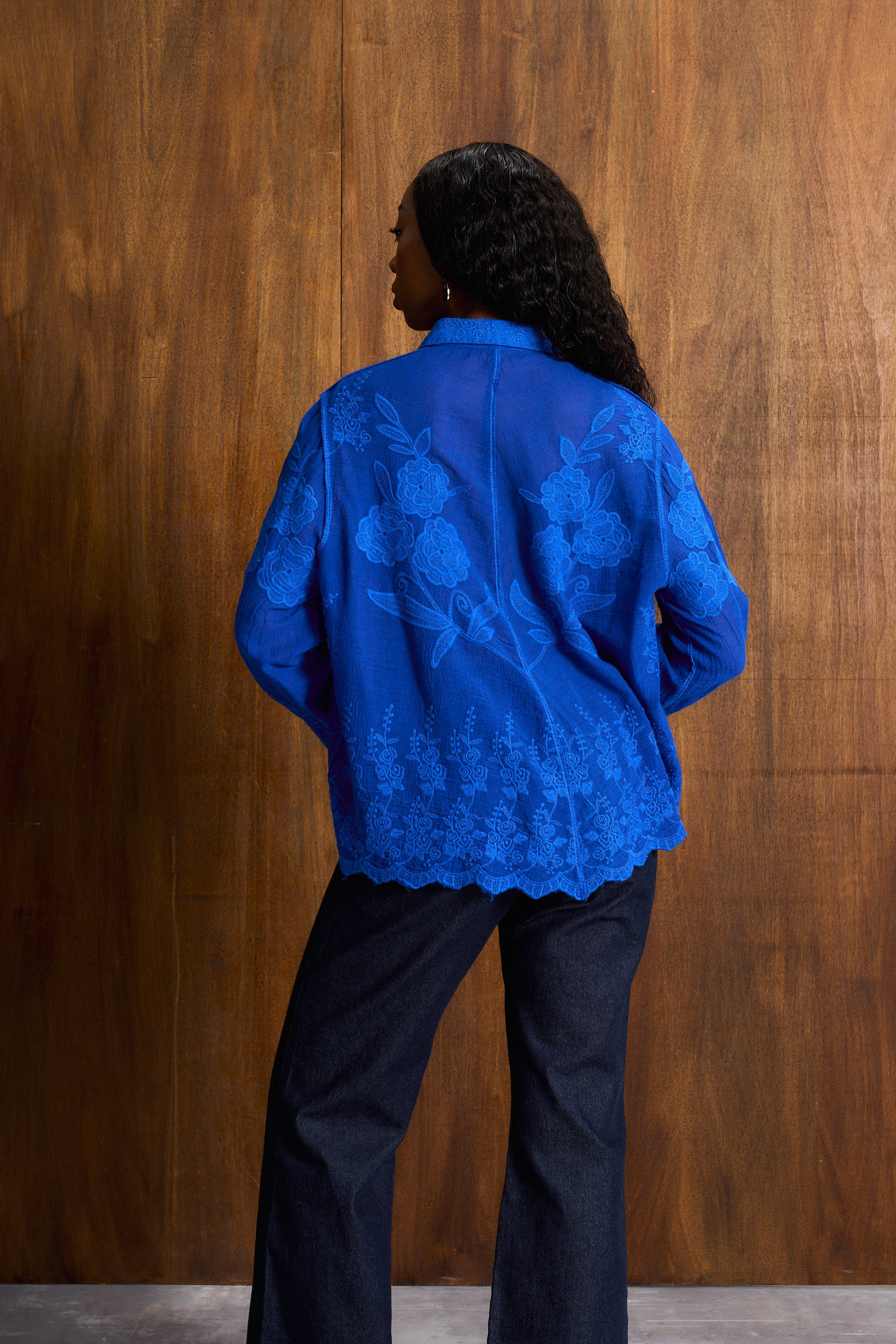 Cobalt Appliqué Cotton Blouse