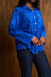 Cobalt Appliqué Cotton Blouse