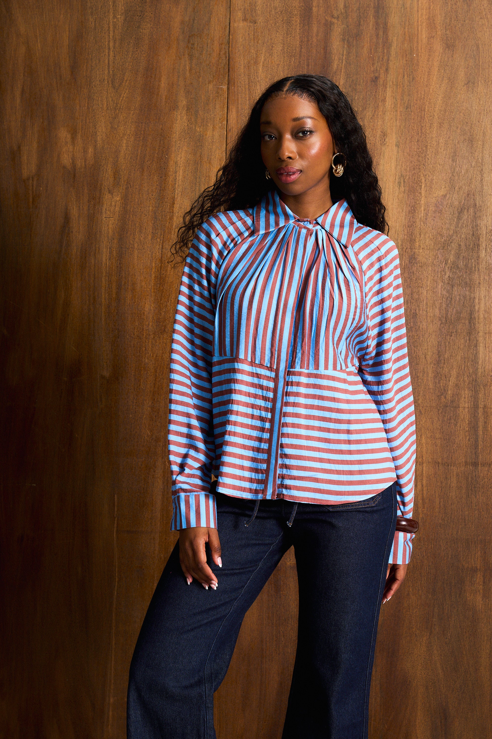 Artist Blue Stripe Collared Blouse