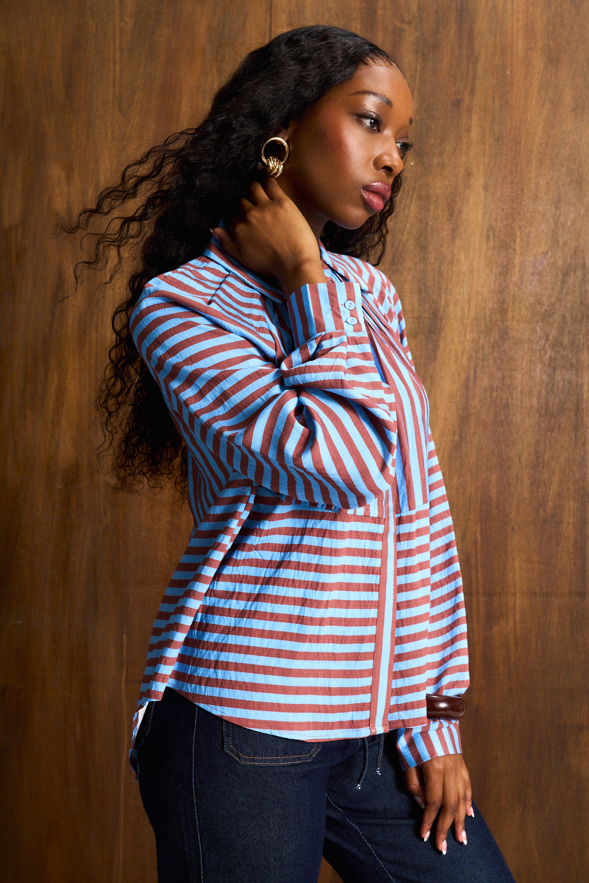 Artist Blue Stripe Collared Blouse