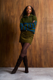 Teal & Olive Wool Blend Half-Zip Knit