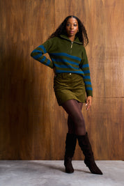 Teal & Olive Wool Blend Half-Zip Knit
