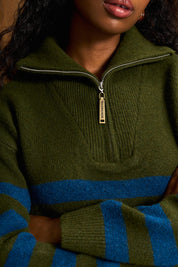Teal & Olive Wool Blend Half-Zip Knit