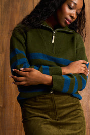 Teal & Olive Wool Blend Half-Zip Knit