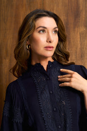 Midnight Ink Linen Trim Blouse
