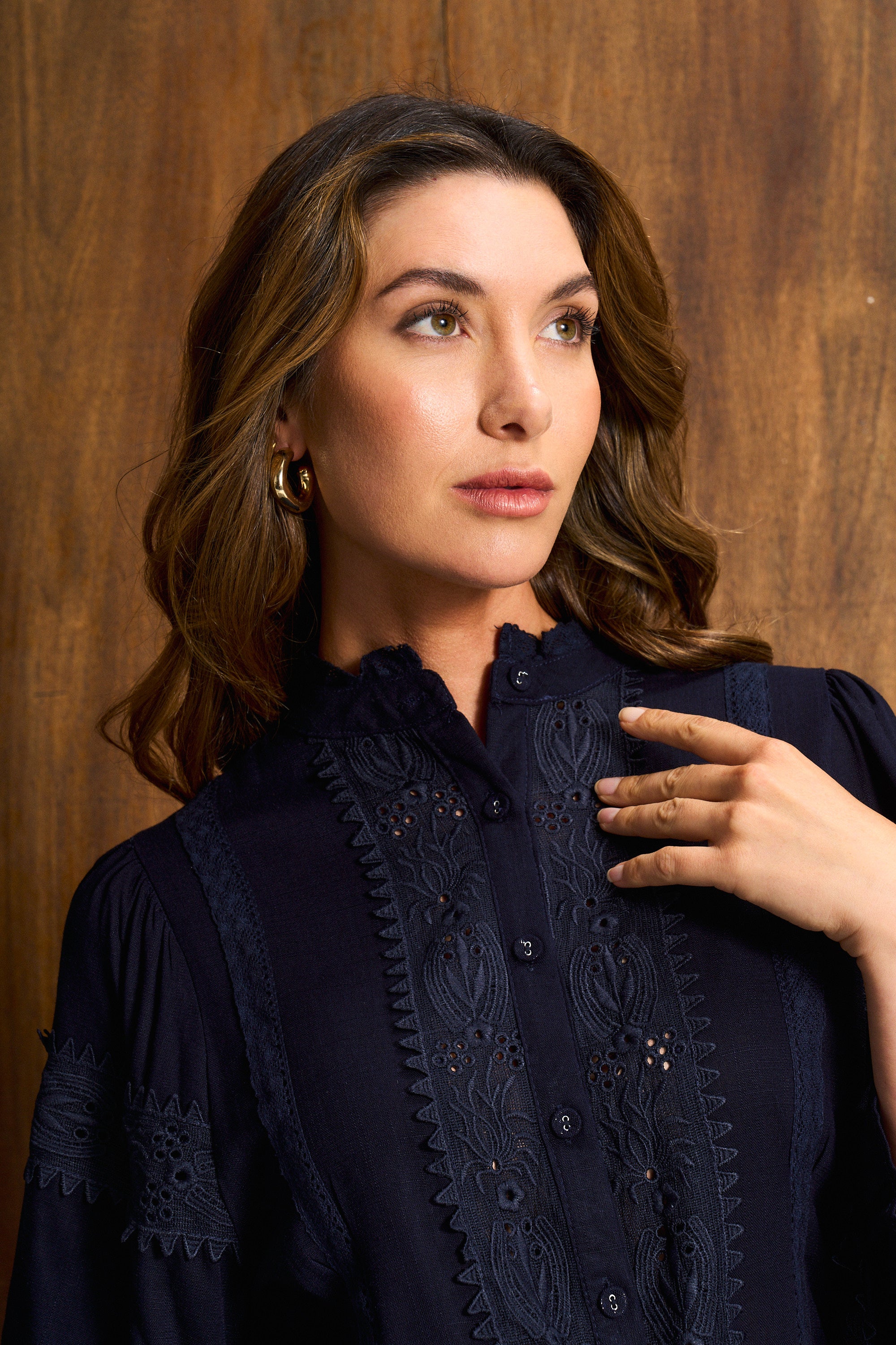 Midnight Ink Linen Trim Blouse