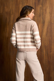 Stone & Ivory Wool Blend Half-Zip Knit
