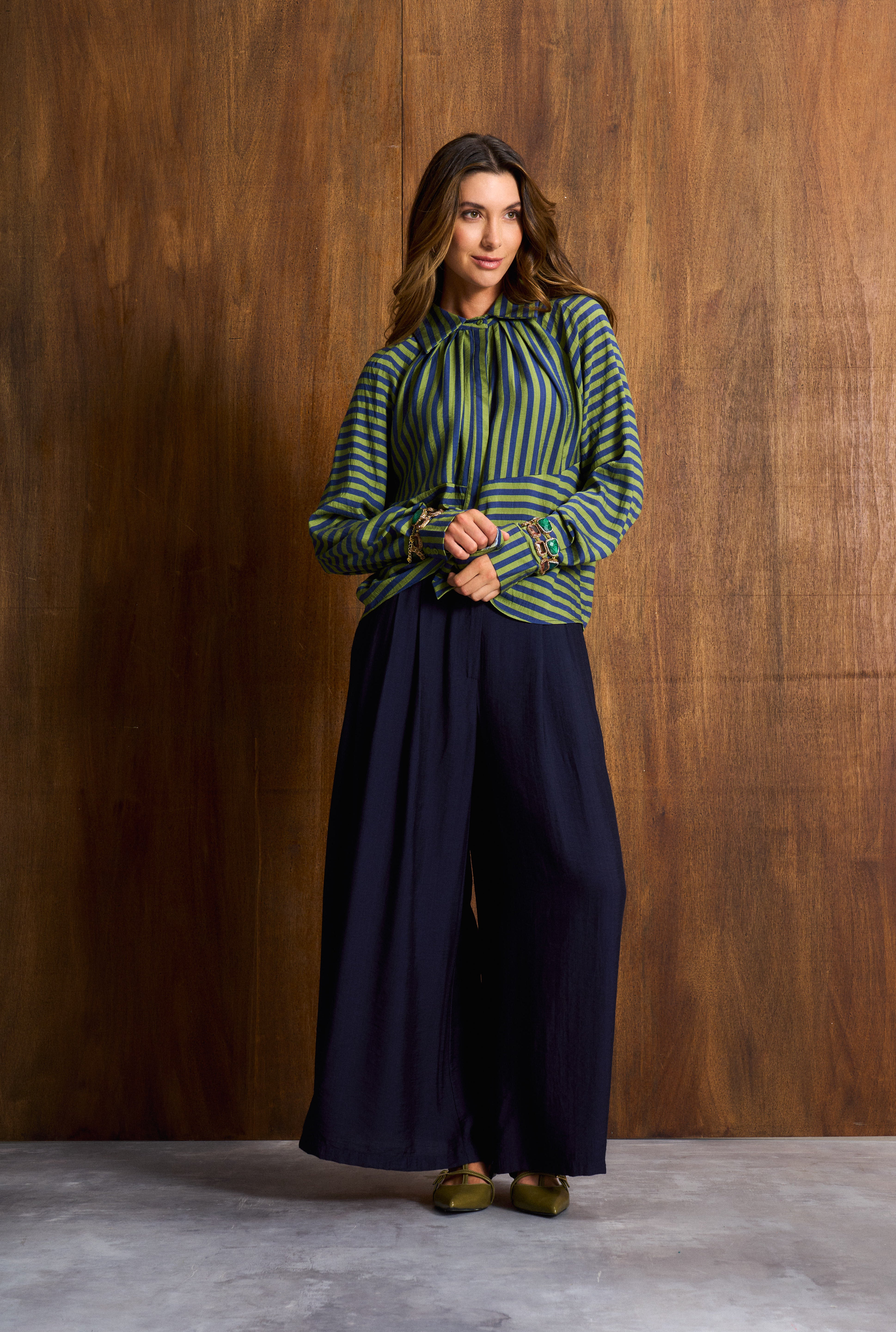 Artist Green Stripe Collared Blouse