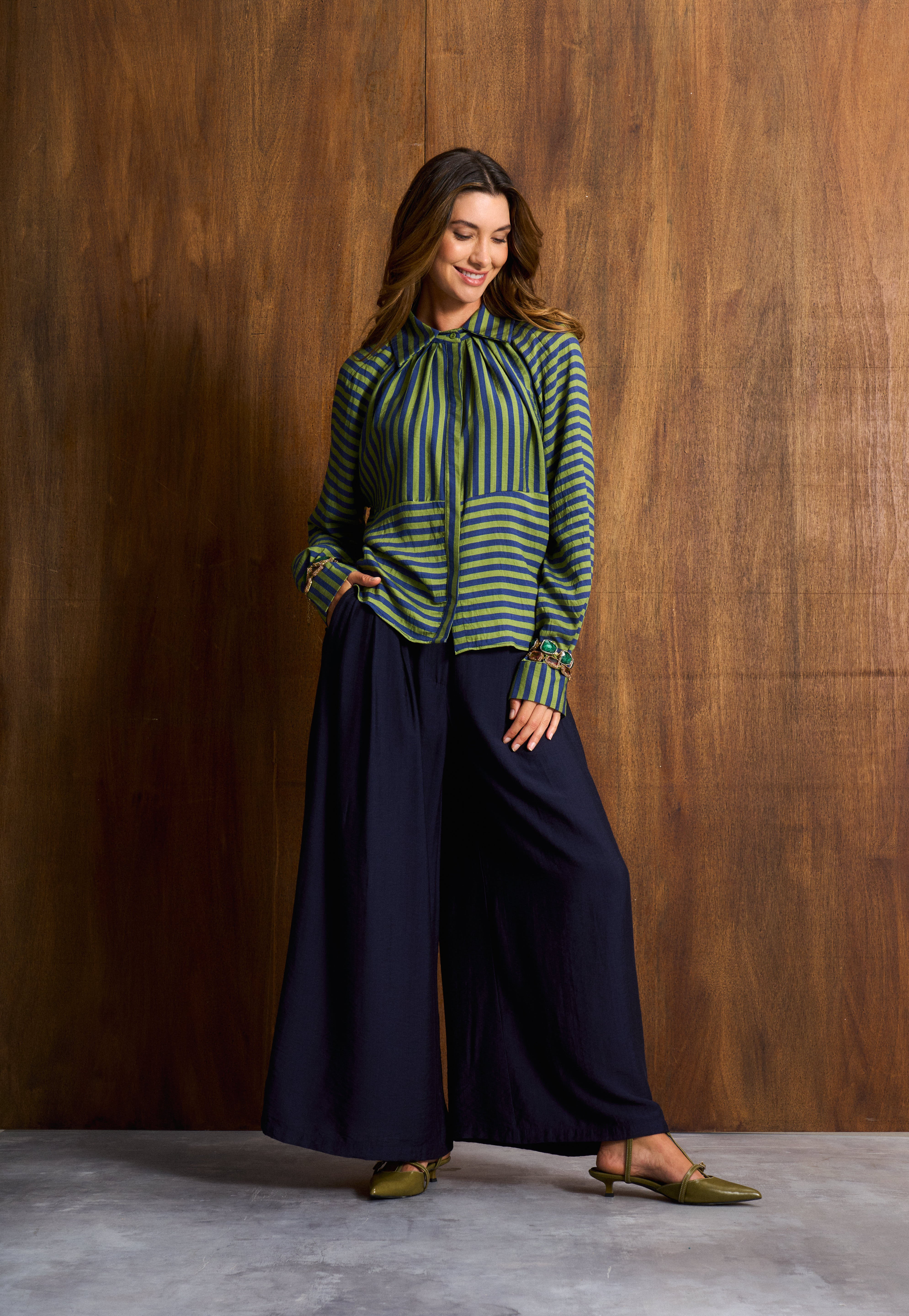 Artist Green Stripe Collared Blouse