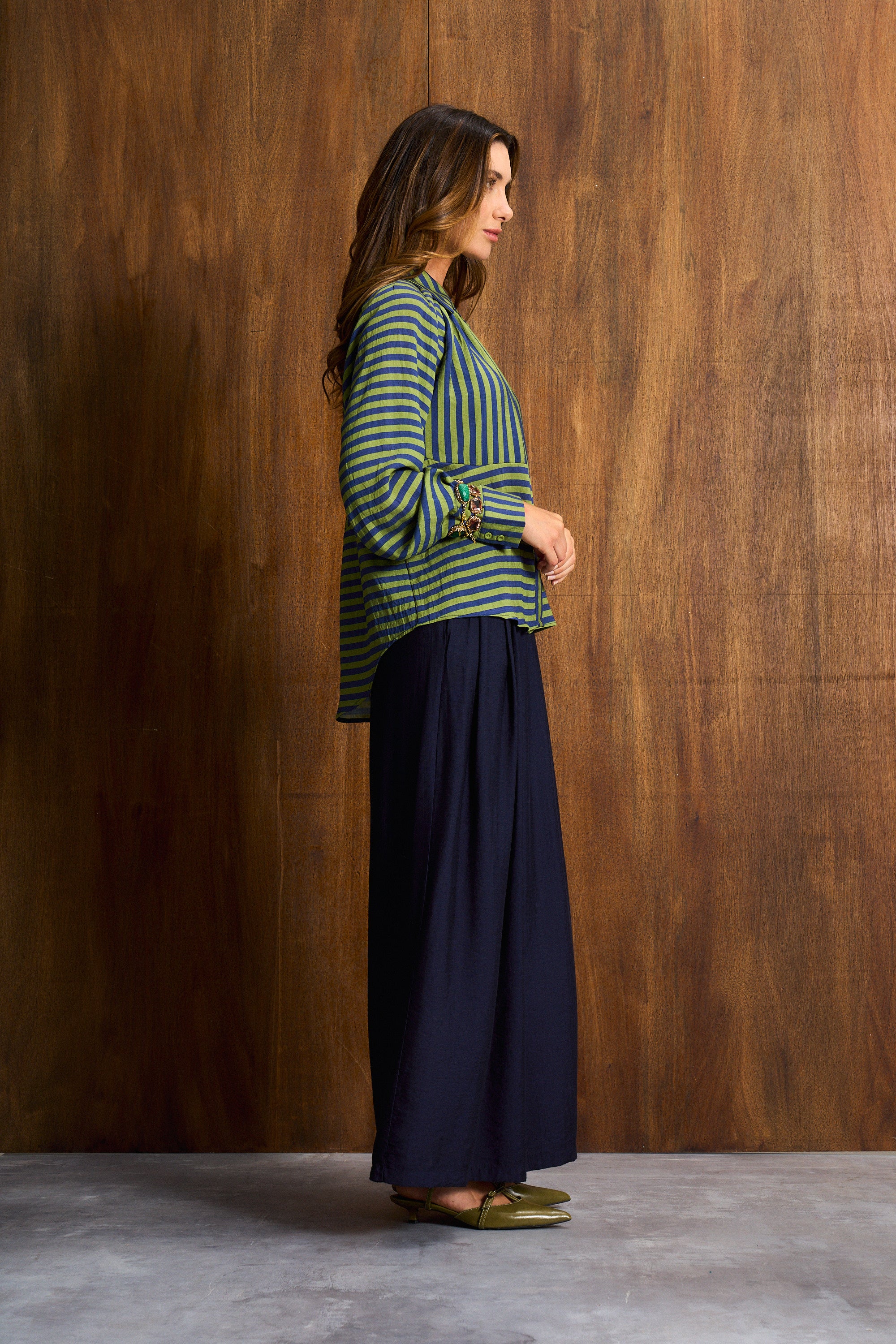 Artist Green Stripe Collared Blouse