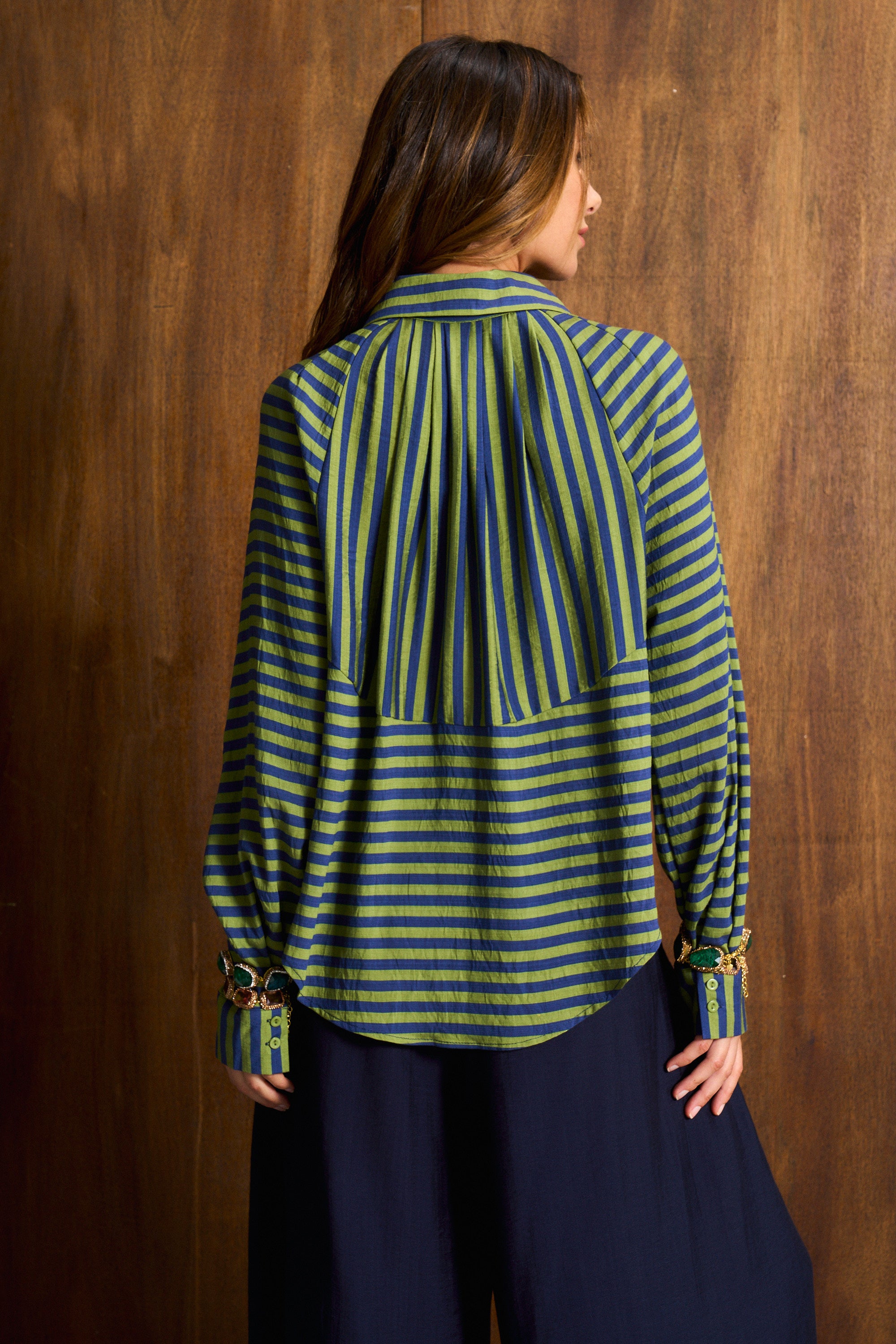 Artist Green Stripe Collared Blouse