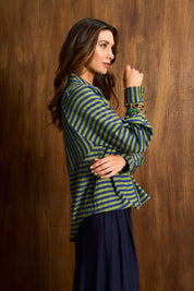 Artist Green Stripe Collared Blouse
