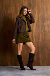 Chocolate Suede Leopard Biker