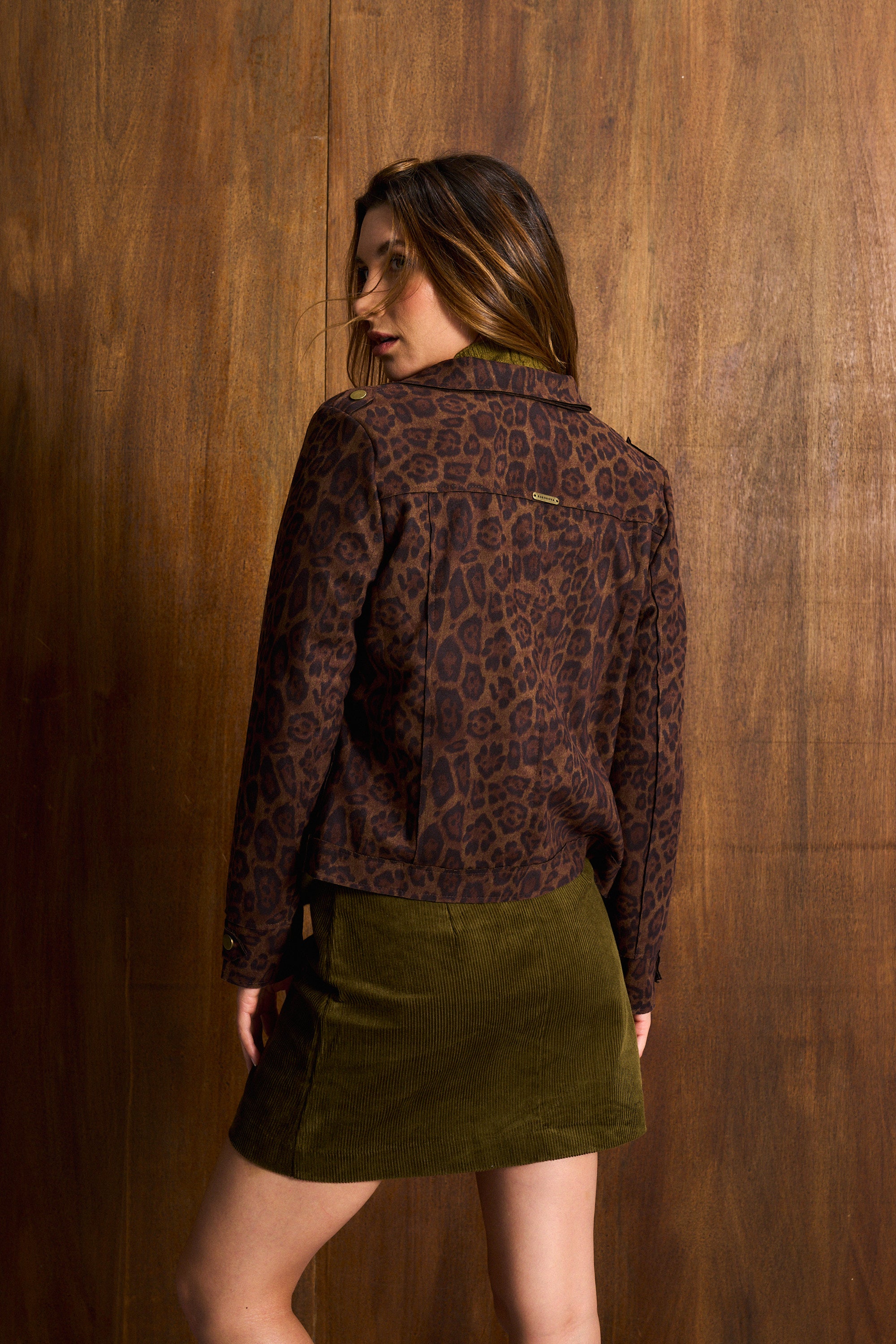 Chocolate Suede Leopard Biker