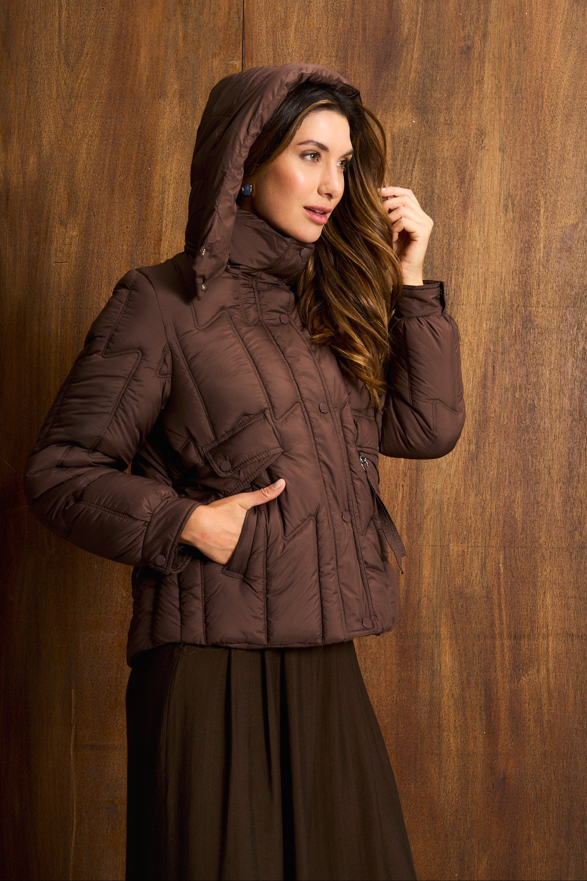 Chocolate Geometric Quilted Jacket
