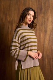 Olive & Stone Stripe Funnel Neck Jersey