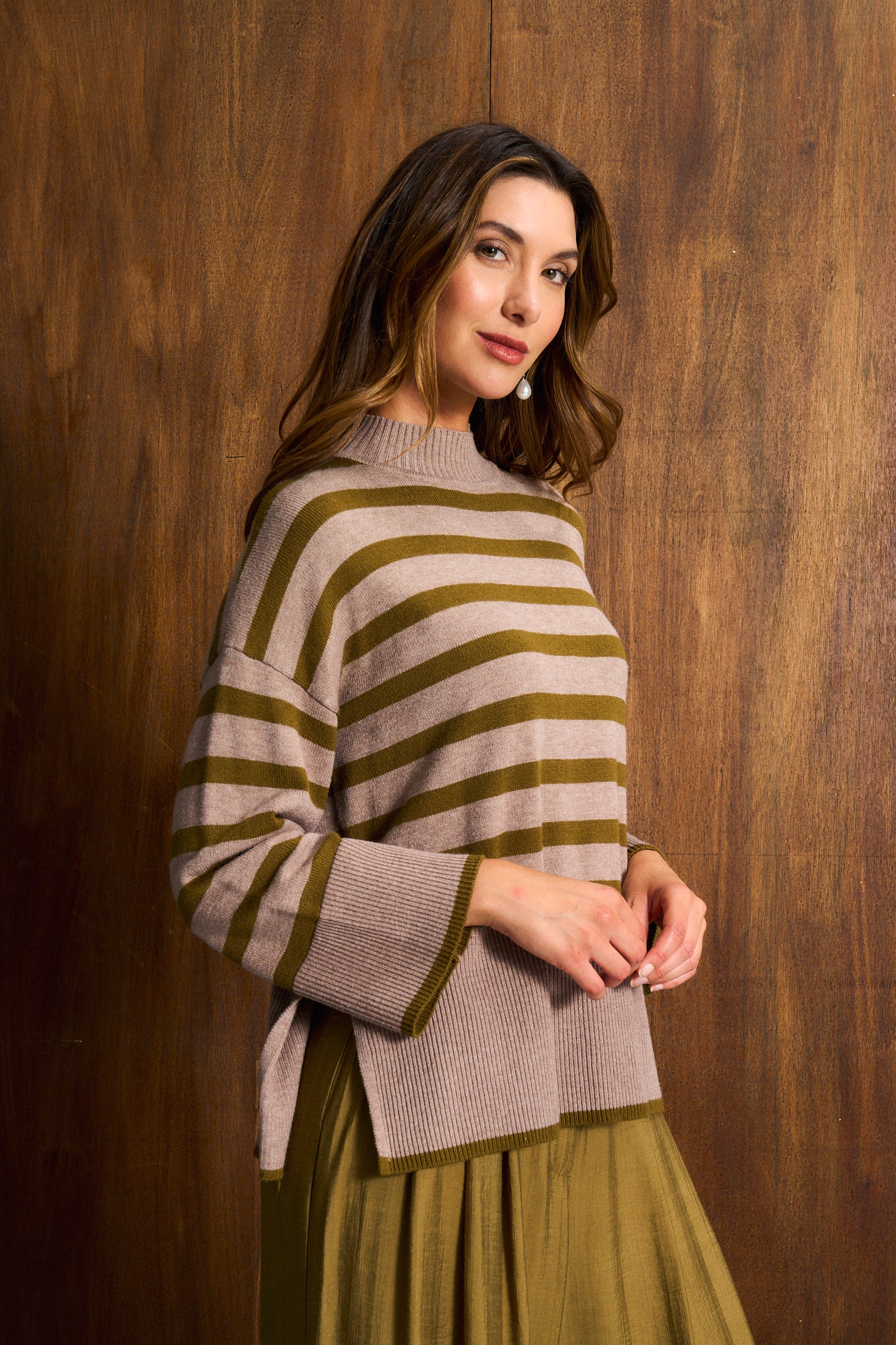 Olive & Stone Stripe Funnel Neck Jersey