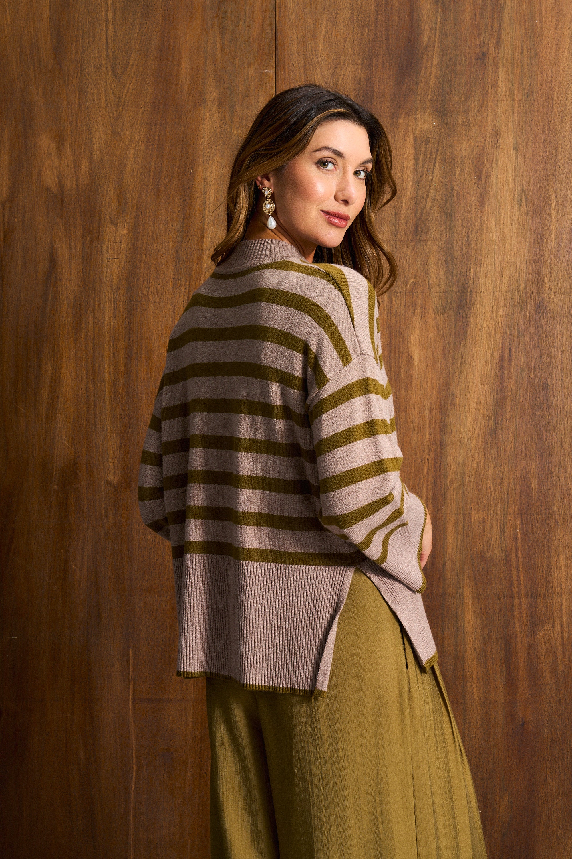 Olive & Stone Stripe Funnel Neck Jersey