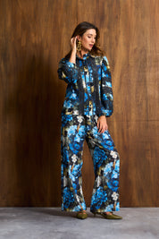 Midnight Azure Appliqué Trim Blouse